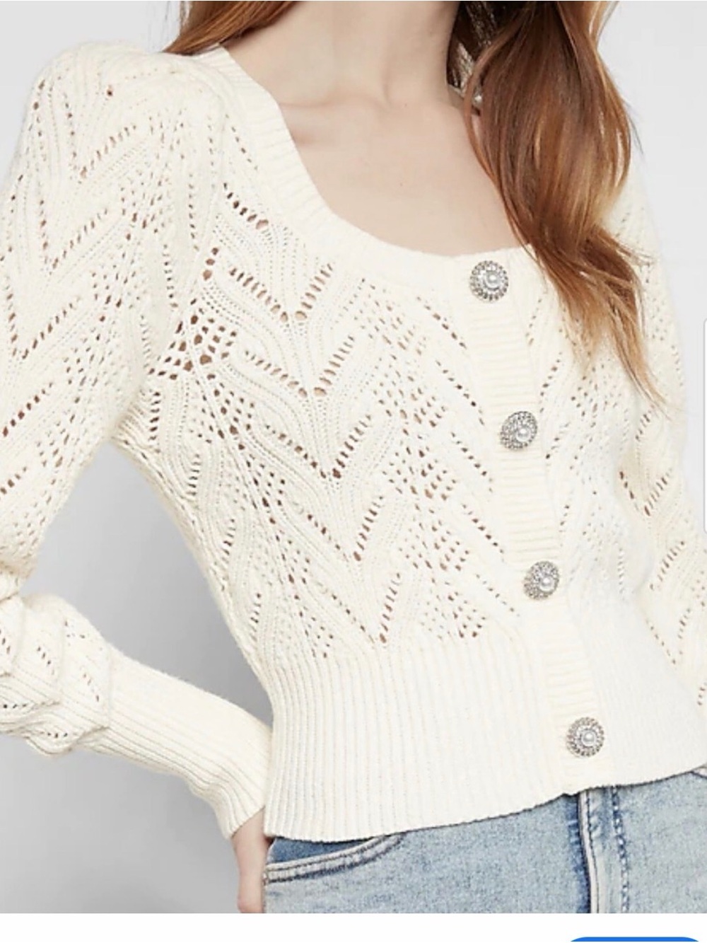 Express Ivory Open-Knit Button Front Cardigan